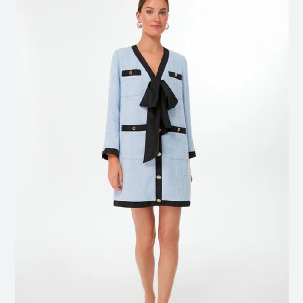 Elegant Blue and Black Pomander Place Coco Tweed Dress